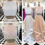 Pretty Two Pieces Beading Tulle Prom Dresses Beads Prom Gowns Cheap Prom Dress JS545