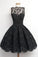 A-Line Scalloped-Edge Sleeveless Vintage Black Lace Knee-Length Homecoming Dress JS235