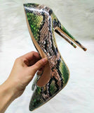 High-heels with Green Snakeskin Pattern Fashion Women Party Shoes