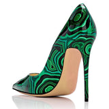 High-heels with Green-and-black Pattern Fashion Evening Party Shoes