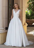 Cheap Satin V Neck Wedding Dresses Elegant Beach Bridal Dresses