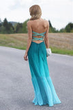 Green A-line Long Real Beauty Peacock Green Strapless Gradient Ombre Chiffon Prom Dresses JS339